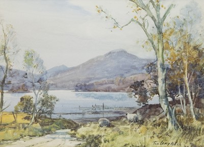 Lot 58 - AUTUMN DAY, LOCH ARD, A WATERCOLOUR BY TOM CAMPBELL