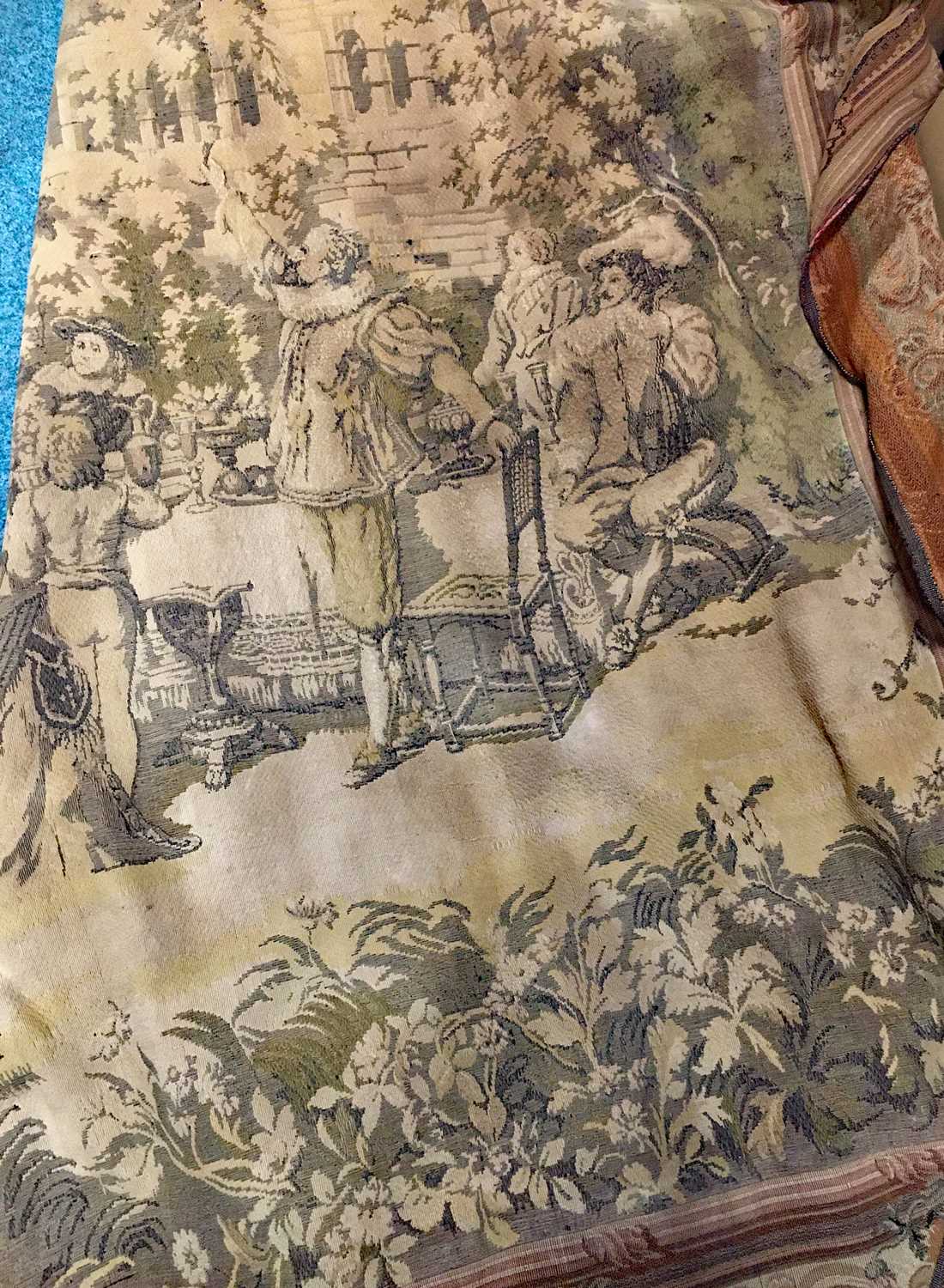 Lot 1625 - A LARGE MACHINE MADE VERDURE TYPE TAPESTRY WALL HANGING