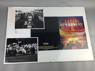 Lot 314 - A SIGNED DISPLAY FOR THE FILM SUPER SPEEDWAY ALONG WITH PROMOTIONAL LITERATURE