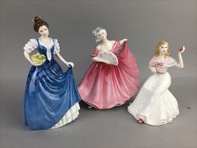 Lot 230 - A ROYAL DOULTON FIGURE OF 'THE ERMINE COAT' AND SIX OTHER FIGURES