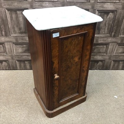 Lot 361 - A MARBLE TOPPED STAINED WOOD POT CUPBOARD