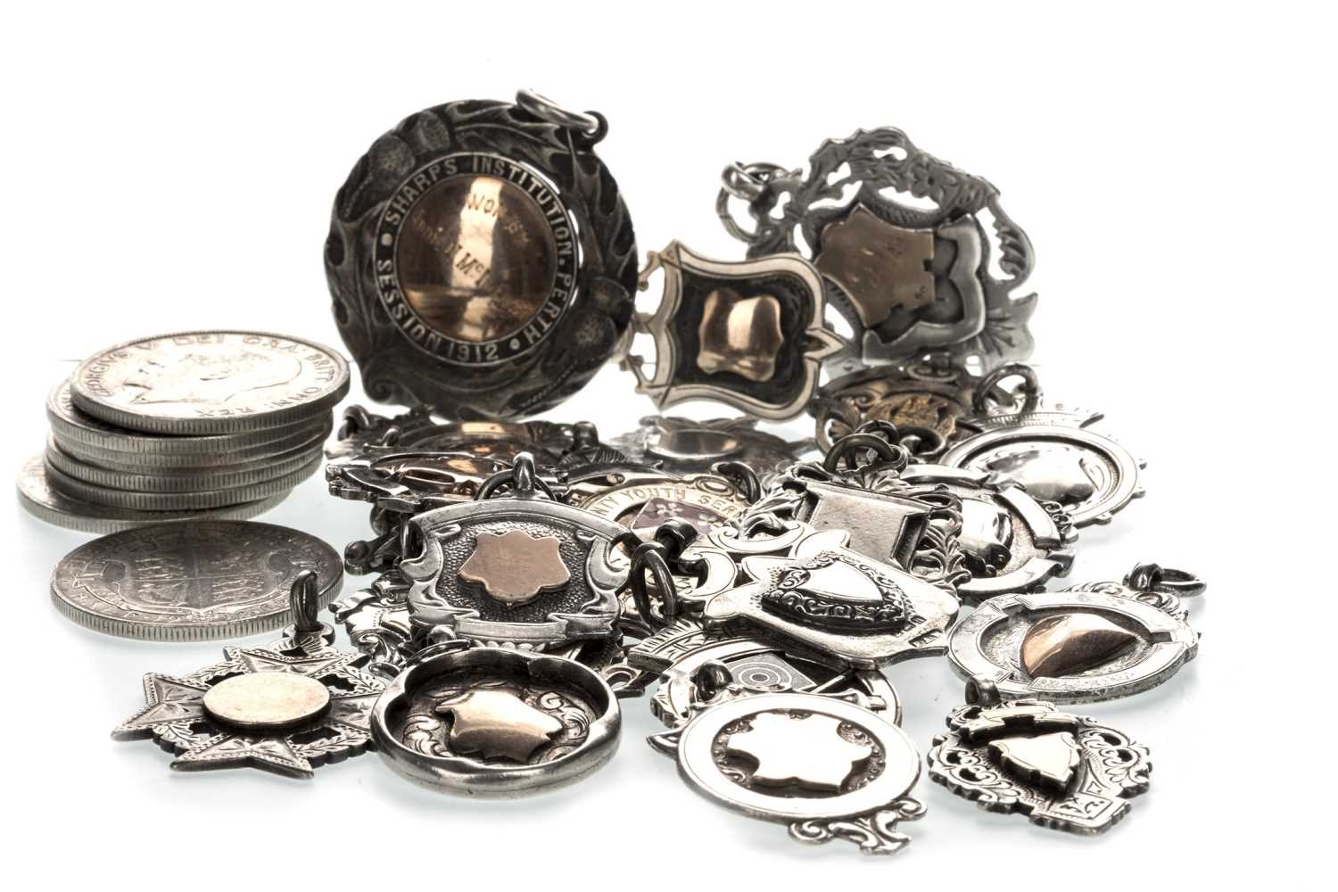 Lot 1319 - A COLLECTION OF FOBS, MEDALS AND COINS