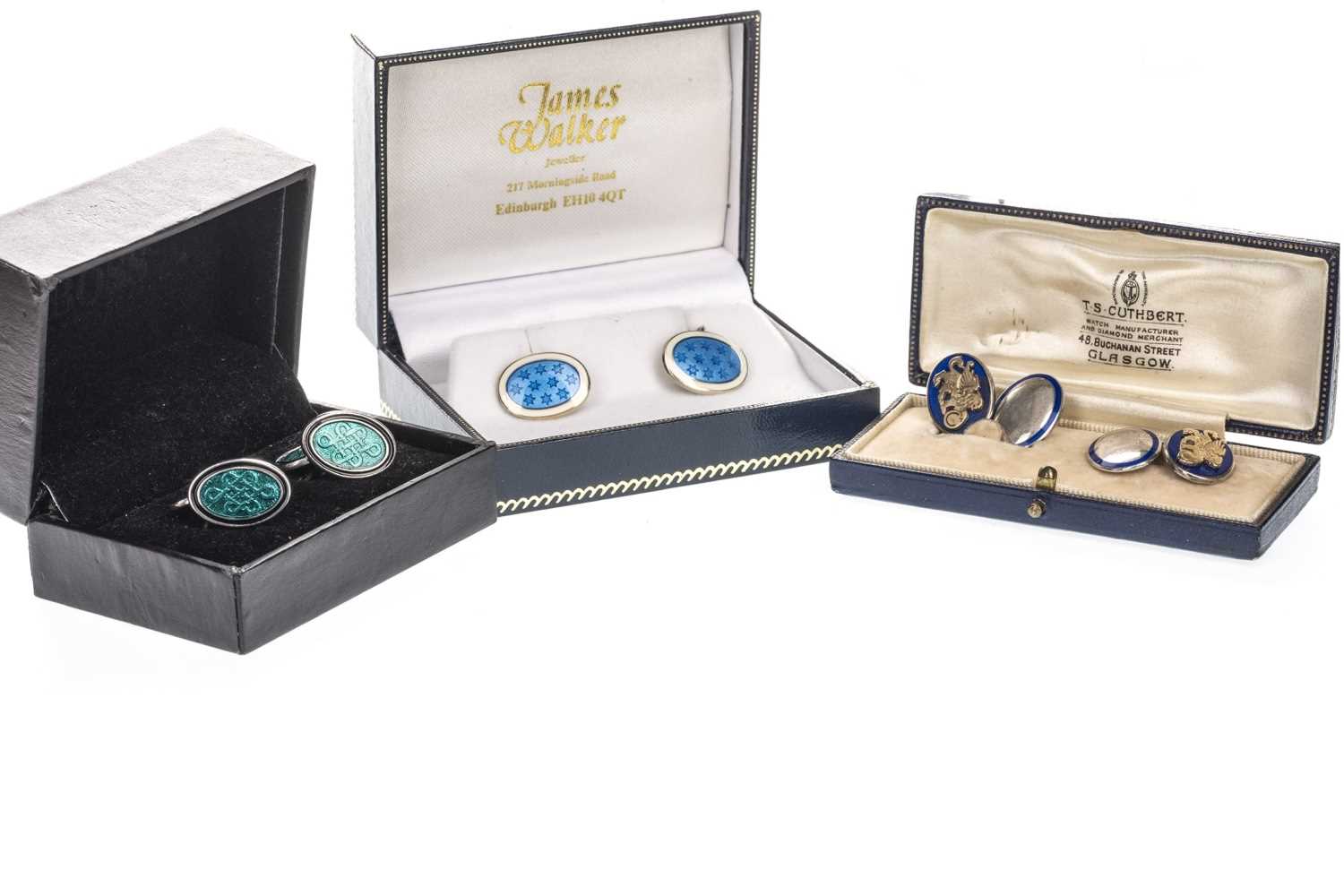 Lot 1321 - A LOT OF THREE PAIRS OF ENAMELLED CUFFLINKS