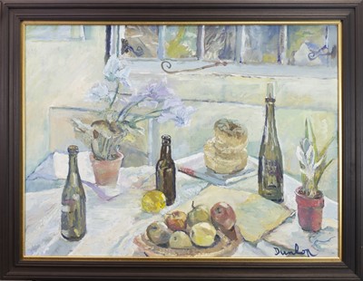 Lot 770 - STILL LIFE WITH APPLES, AN OIL BY RONALD OSSARY DUNLOP