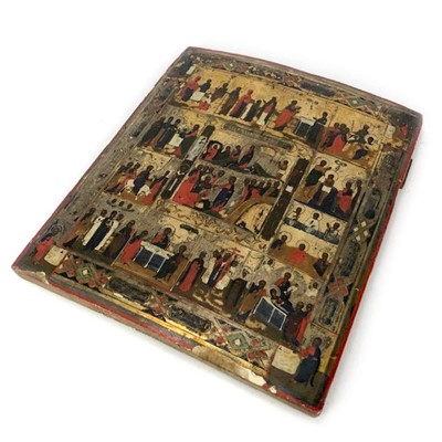 Lot 785 - A RUSSIAN PANEL PAINTED WITH THE TWELVE GREAT FEASTS