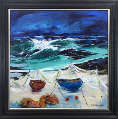Lot 788 - HIGH TIDE, TANERA MHOR, AN ACRYLIC BY SHELAGH CAMPBELL