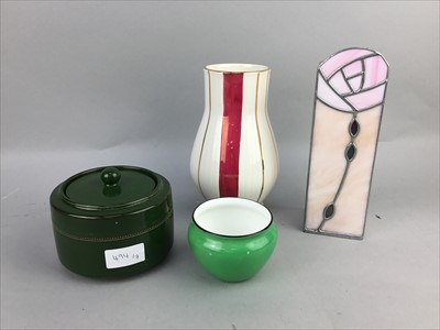 Lot 494 - A BURSLEM VASE, A CROWN STAFFORDSHIRE DISH AND OTHER CERAMICS