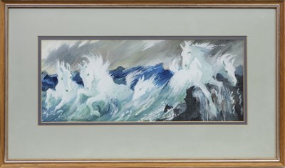 Lot 80 - WHITE HORSES, A GOUACHE BY MAUDE MARSHALL
