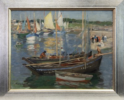 Lot 40 - BOATS IN HARBOUR, AN OIL BY WILLIAM MARSHALL BROWN