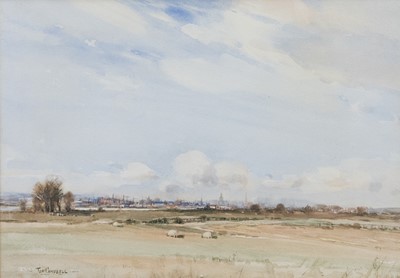 Lot 84 - SHEEP GRAZING, A WATERCOLOUR BY TOM CAMPBELL