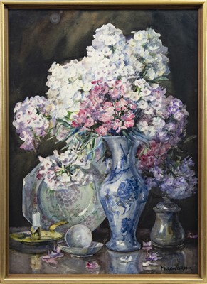 Lot 86 - FLORAL STILL LIFE, A WATERCOLOUR BY MARION BROOM