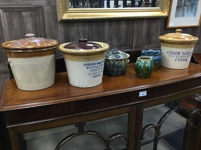 Lot 390 - A STONEWARE CROCK AND OTHER CROCKS