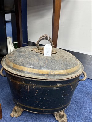 Lot 417 - A 19TH CENTURY COAL BUCKET AND VARIOUS WEIGHTS