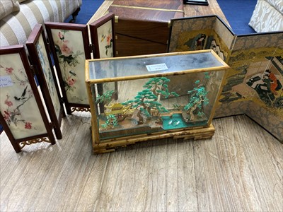 Lot 420 - TWO SMALL TABLE SCREENS AND A CORK DIORAMA