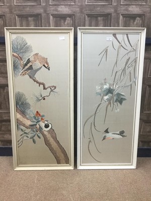 Lot 790 - A PAIR OF 20TH CENTURY CHINESE SILK EMBROIDERED PANELS