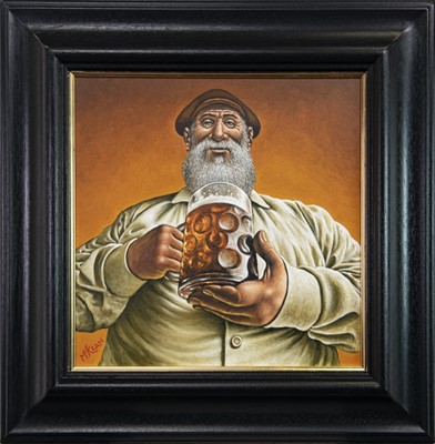 Lot 791 - THE MAN WHO LOVED BEER, AN OIL BY GRAHAM MCKEAN