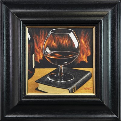 Lot 796 - A TOAST TO THE GOOD BOOK, AN OIL BY GRHAM MCKEAN