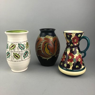 Lot 13 - A GOUDA VASE, A CROWN DUCAL VASE AND OTHER CERAMICS
