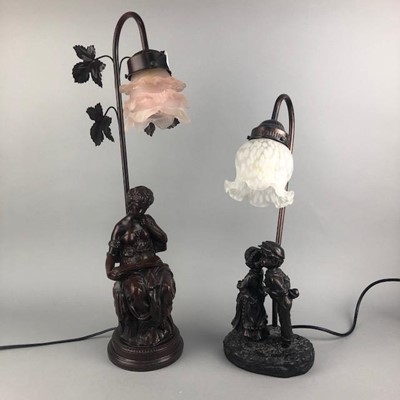 Lot 200 - A CAST METAL FIGURAL TABLE LAMP AND ANOTHER LAMP