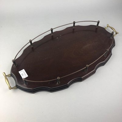 Lot 223 - A MAHOGANY BRASS HANDLED TRAY AND OTHER ITEMS