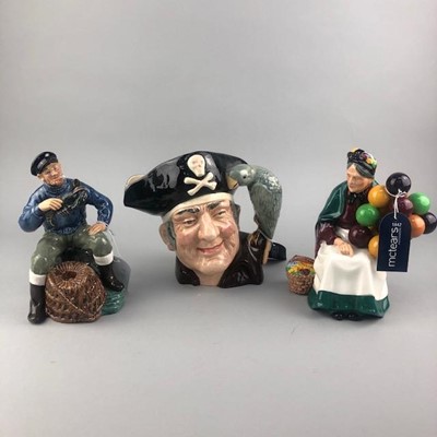 Lot 61 - A ROYAL DOULTON CHARACTER JUG AND FOUR CHINA FIGURES
