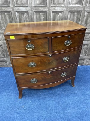 Lot 236 - A 20TH CENTURY MAHOGANY BOW FRONTED CHEST OF DRAWERS