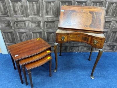 Lot 239 - A 20TH CENTURY MAHOGANY LADY'S WALNUT BUREAU, ALONG WITH A NEST OF TABLES