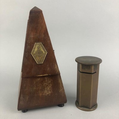 Lot 25 - A FRENCH METRONOME, TWO CAMERAS AND A MONEY BOX