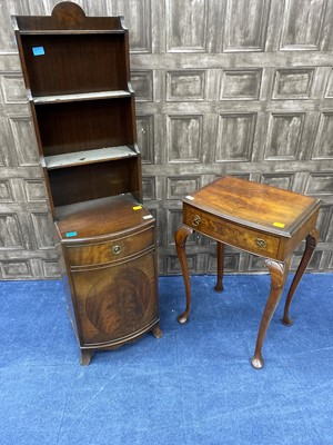 Lot 247 - A REPRODUCTION MAHOGANY BOW FRONTED CABINET AND A MAHOGANY SIDE TABLE