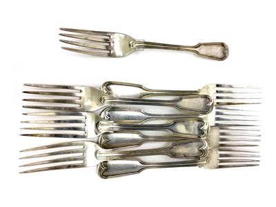 Lot 468 - A COMPOSITE SET OF EIGHT SILVER DESSERT FORKS