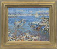 Lot 215 - * TONY GILLESPIE, HARBOUR AT ST AYGULF 25cm x...