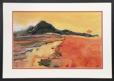 Lot 645 - BUACHAILLE ETIVE MHOR, GLENCOE, AN INK AND PASTEL BY MAY BYRNE