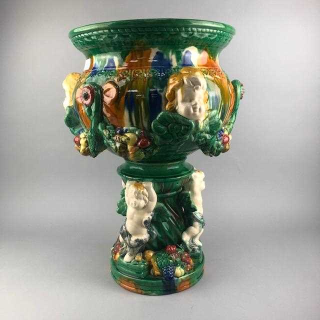 Lot 43 - A MAJOLICA JARDINIERE