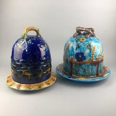 Lot 44 - A LOT OF TWO MAJOLICA CHEESE DISH AND COVER