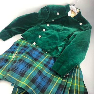 Lot 60 - A HIGHLAND DRESS KILT AND GREEN JACKET