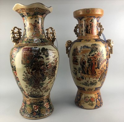 Lot 124 - A LOT OF TWO LARGE CHINESE REPRODUCTION DOUBLE HANDLED VASES