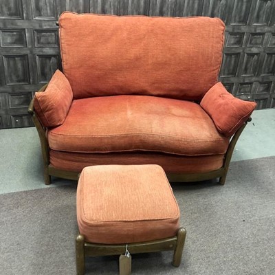 Lot 193 - AN ERCOL TWO SEA SETTEE AND A FOOTSTOOL