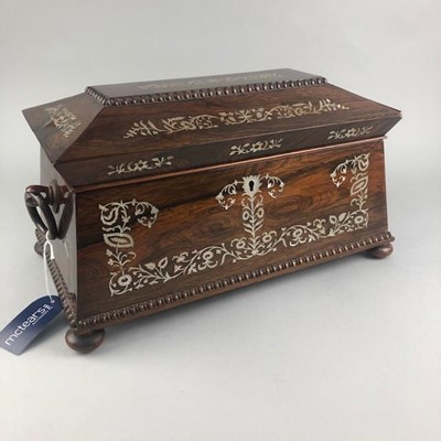 Lot 135 - A MAHOGANY AND MOTHER OF PEARL INLAID TEA CADDY