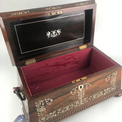 Lot 135 - A MAHOGANY AND MOTHER OF PEARL INLAID TEA CADDY