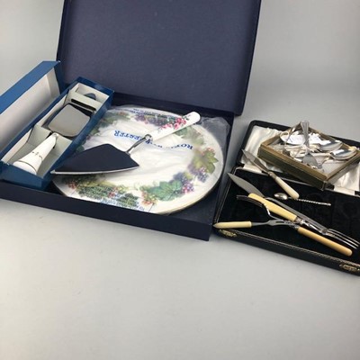 Lot 272 - A ROYAL WORCESTER CAKE PLATE AND SILVER PLATED FLATWARE