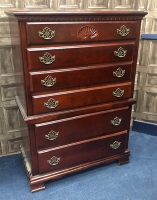 Lot 330 - A REPRODUCTION MAHOGANY CHEST OF FIVE DRAWERS