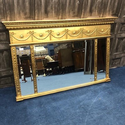 Lot 1654 - A REPRODUCTION GILTWOOD OBLONG OVERMANTEL WALL MIRROR