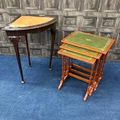 Lot 345 - A YEW WOOD NEST OF THREE TABLES AND A CORNER TABLE