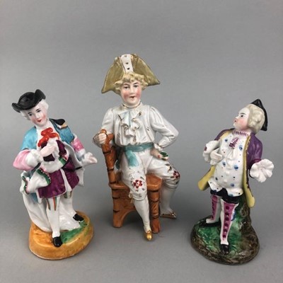 Lot 87 - A CERAMIC FIGURE OF A SEATED GENTLEMAN AND OTHER FIGURES