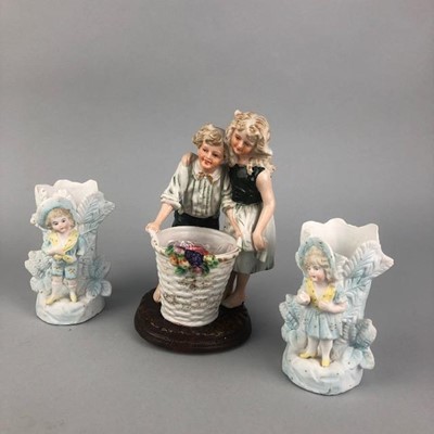 Lot 88 - A HAND PAINTED FIGURE GROUP AND OTHER CERAMICS