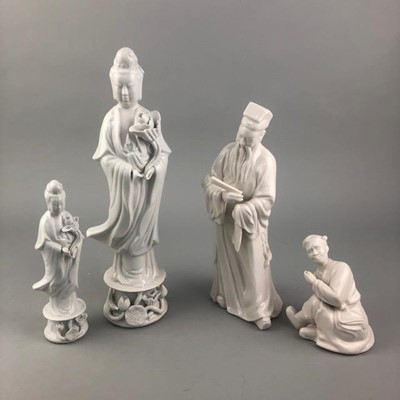Lot 92 - A BLANC DE CHINE FIGURE OF AN IMMORTAL AND OTHER FIGURES