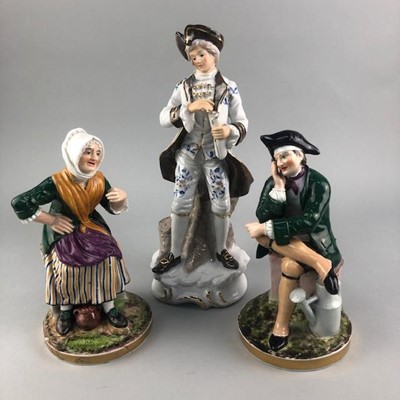 Lot 94 - A FIGURE OF A SEATED GENTLEMAN AND TWO OTHER FIGURES