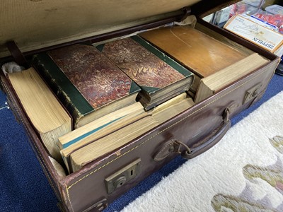 Lot 356 - A LOT OF LEATHER BOUND BOOKS AND A VINTAGE SUITCASE