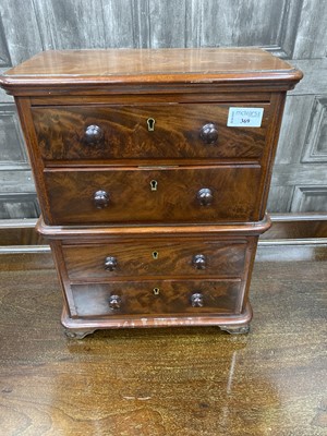 Lot 369 - A 20TH CENTURY MINIATURE MAHOGANY CHEST ON CHEST