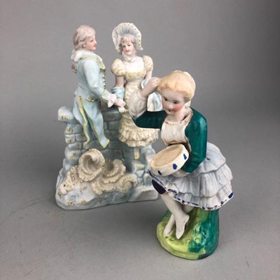 Lot 371 - A HAND PAINTED FIGURE OF A SEATED FEMALE AND OTHER CERAMICS